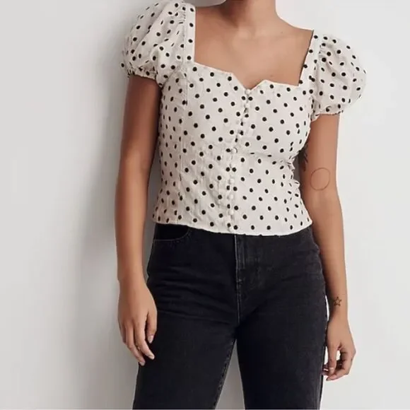 Madewel square neck embroidered polkadot top - Picture 5 of 8